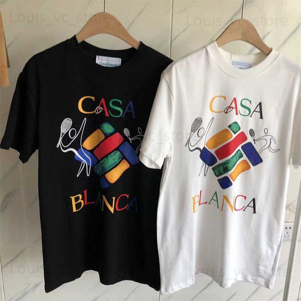 Herren T-Shirts 23SS Hip Hop Tennis Bunte Buchstaben Casablanca T-Shirt Männer Frauen 1 1 Hochwertiges T-Shirt Top Inside Tag Hentai T230831