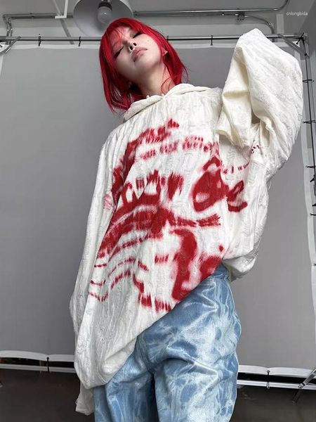 Kadın Hoodies Tawaaiw Gevşek Baskı Kapşonlu Kadınlar Uzun Kollu 2023 Sonbahar Gotik Sakiller Hip Hop Punk Kore Moda Sweatshirt Y2K