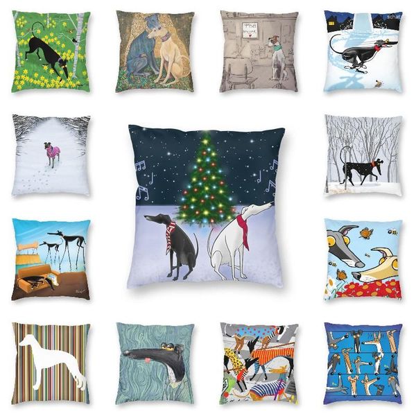 Cuscino Whippet Sihthound Dog Cover 40x40cm Home Decor Stampa Greyhound Albero di Natale Custodia per auto a due lati