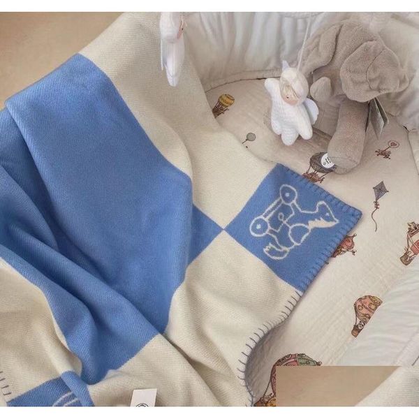 Designer de luxo moda sinalização estilo cobertor crianças bebê cashmere cobertores clássico pônei padrão dupla face jacquard gota de alta qualidade