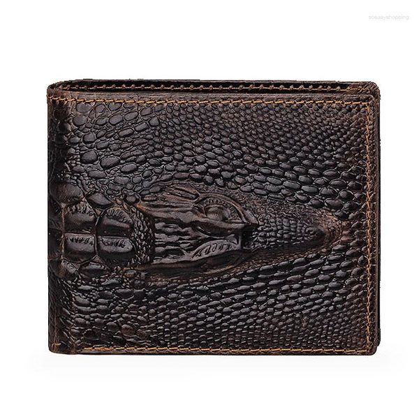 Carteiras curtas masculinas de couro genuíno porta-cartões masculino bolsa po crocodilo padrão carteira masculina pequena