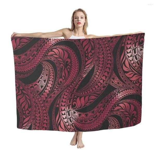 Damen-Bademode HYCOOL Burgundy Totem Polynesian Tribal Print Hawaii Lavalava Sarong Badeanzug Cover Ups Strand Pareos Frau 2023