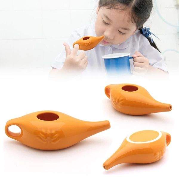 Fiaschette in ceramica Neti Pot Kit per il lavaggio del naso Beccuccio comodo per rinite sinusale Allergia Detergente nasale Strumenti per rondella Proteggi 250ml