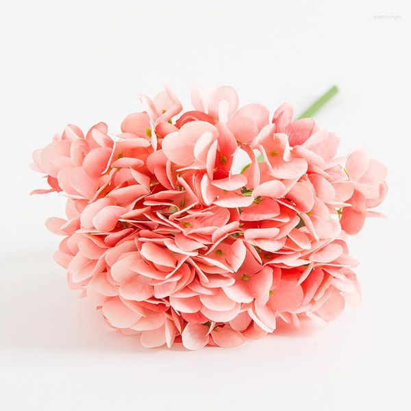 Flores decorativas simulação hortênsia pacote de seda falso flor decoração para casa artificial rosa hortênsias floral el restaurante decoração