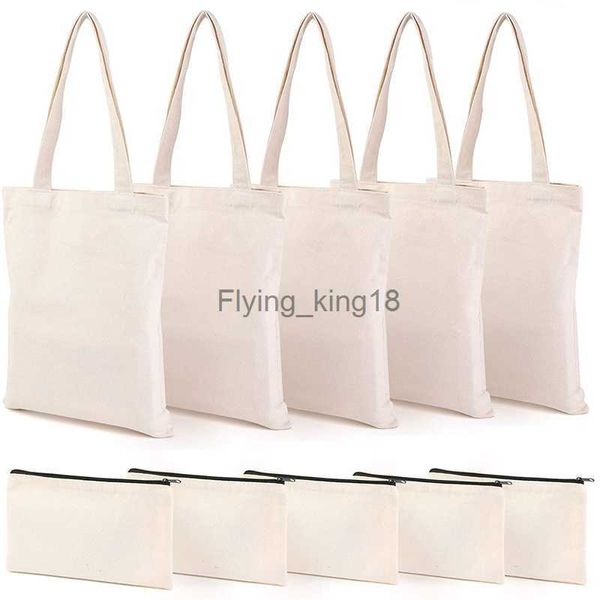 Bolsas de lápices Bolsa de lápiz de lona Bolsas de asas Set DIY Craft Bolsas de maquillaje en blanco con cremallera Estuche de bolígrafo de lona Bolsa de comestibles de compras reutilizable DIY HKD230831