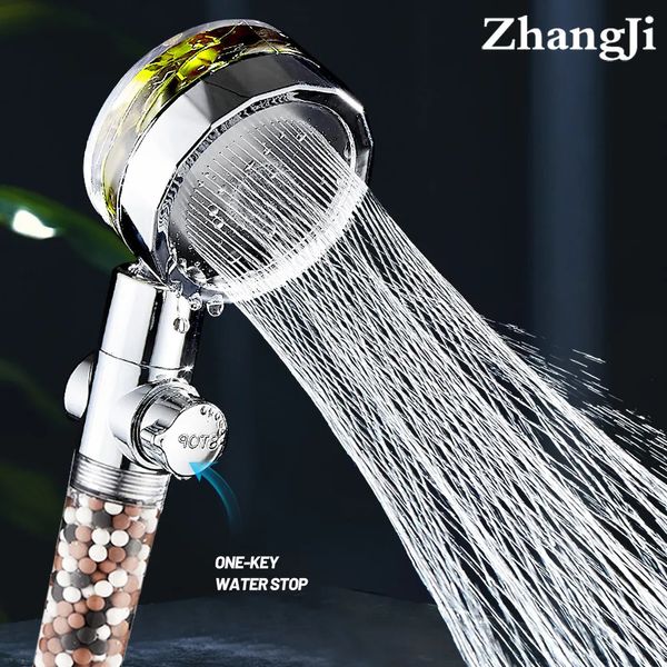 Cabezales de ducha de baño ZhangJi Cabezal de ducha con filtración con hélice Giratoria de 360 grados Ahorro de agua SPA Anion Stone Spayer Accesorios de baño 230831