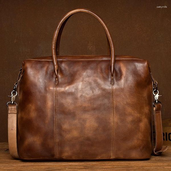 Aktentaschen Herren Echtleder Aktentasche Box für Laptop 15'6 Tägliche Arbeitstasche Messenger Bag Business Portfolio Dokument A4