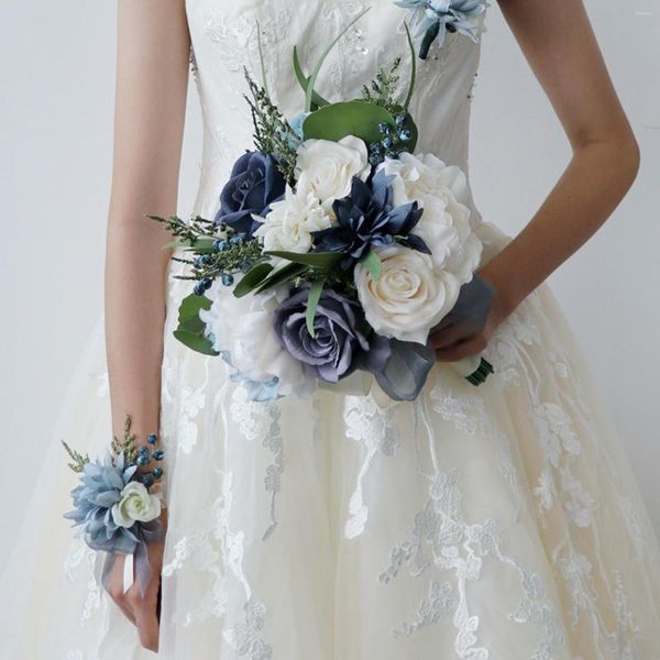 Fiori decorativi Accessori da sposa per damigelle Bracciale floreale Decorazioni per feste Spilla Clip Corpetto da polso