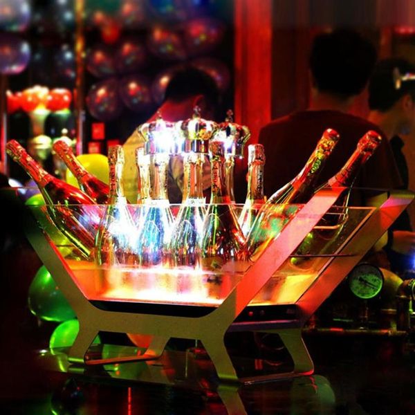 Buz Kovaları ve Soğutucular 6-12 Şişelenmiş Şampanya Led Kova Teknesi Dev Şarj Renk Değiştiren Şarap Soğutucu Bar Düğün Partisi Bira HO3109