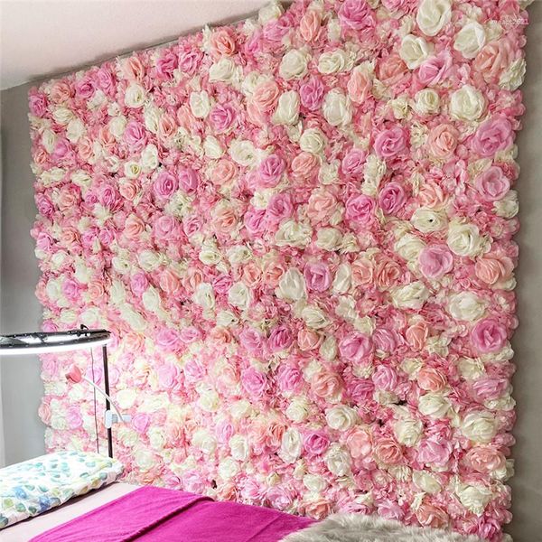 Fleurs décoratives 60cm x 40cm, roses en soie, décoration murale, arrière-plan de mariage, arrière-plan artificiel pour événement à domicile