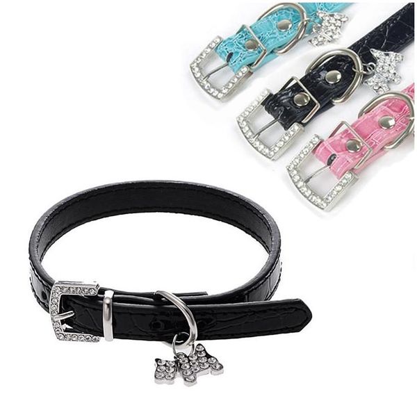 Coleiras de cachorro trelas pequenos cristais de bling diamantes clogodile cinto de couro filhote de cachorro colar strass incrustado fivela ajustável gota delive