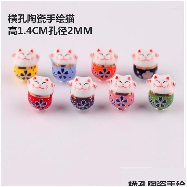 Encantos 5 Pçs / set 1.4cm Cross Hole Porcelana Fortune Neko Cate Pulseira Beads DIY Material Drop Delivery Jóias Descobertas Componentes Dhe8h