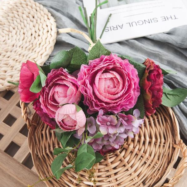 Fiori decorativi stile 38 cm rose peonia di seta artificiale bouquet da sposa di alta qualità decorazioni per matrimoni fiori finti accessori per la casa artigianali