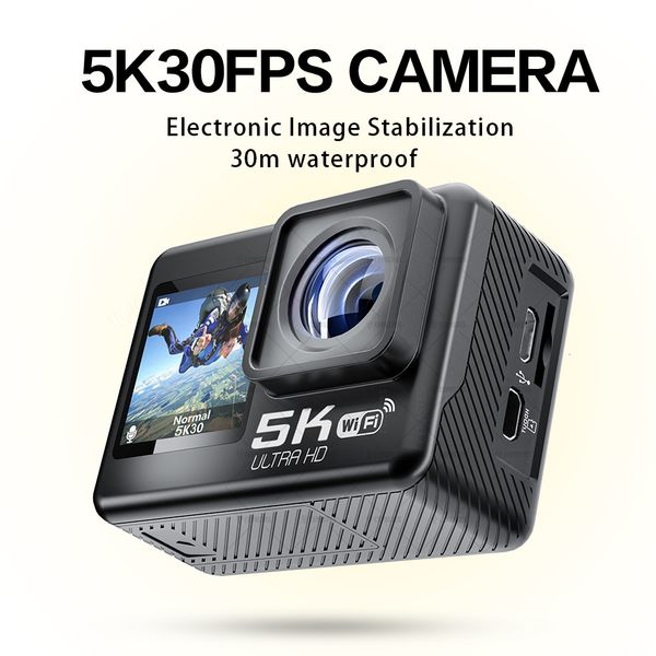 Filmadoras 5K 4K60FPS WiFi Antishake Action Camera Dual Screen 170 ° Wide Angle 30m Waterproof Sport com controle remoto 230830