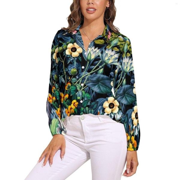 Camicette da donna Camicetta floreale Jugnle Fiori da giardino esotici Design per ufficio Camicie stile strada a maniche lunghe da donna Top oversize estivi