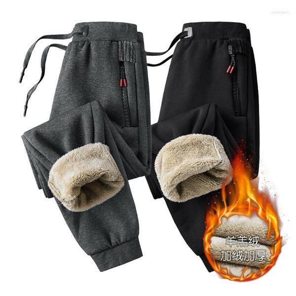 Erkek pantolon kış artı kadife kalınlaştırılmış spor kuzu kaşmir gevşek rahat pantolon buket ayakları sıcak koruma