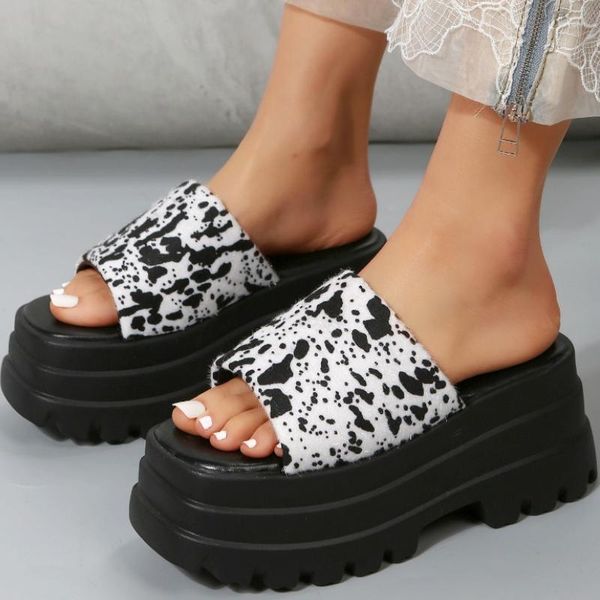 Pantofole Piattaforma estiva Moda donna Stampa leopardata Sandali con testa tonda Sandali con zeppa da passeggio di grandi dimensioni Sandali Para Mujer