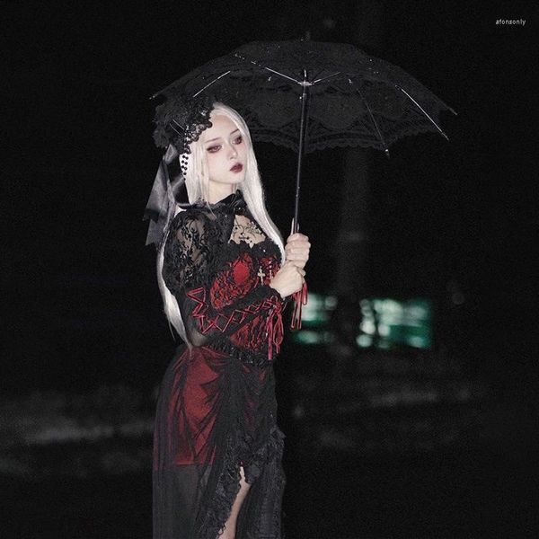 Abiti casual Goth Moda estiva Stile gotico Sexy modelli bustier in pizzo sottile vestono le donne