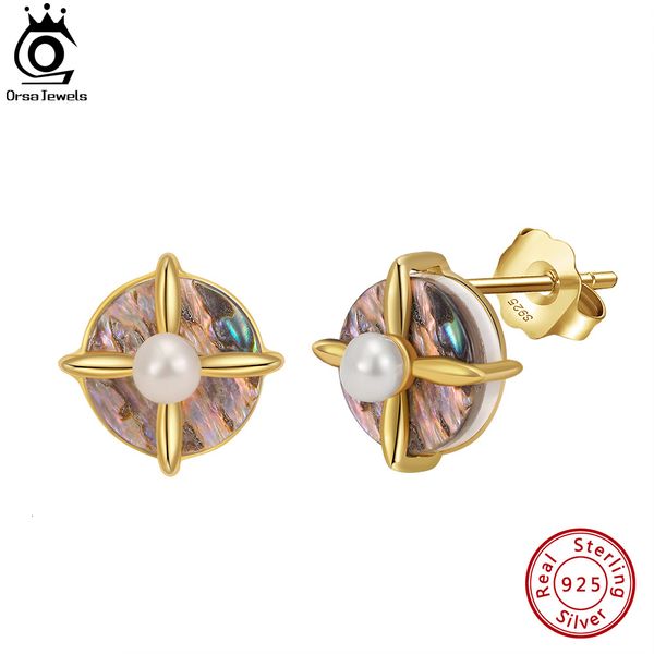 Polsino dell'orecchio ORSA JEWELS Orecchini di perle in argento sterling 925 in oro 14 carati con conchiglia di abalone per le donne Gioielli con perle di moda GPE25 230831