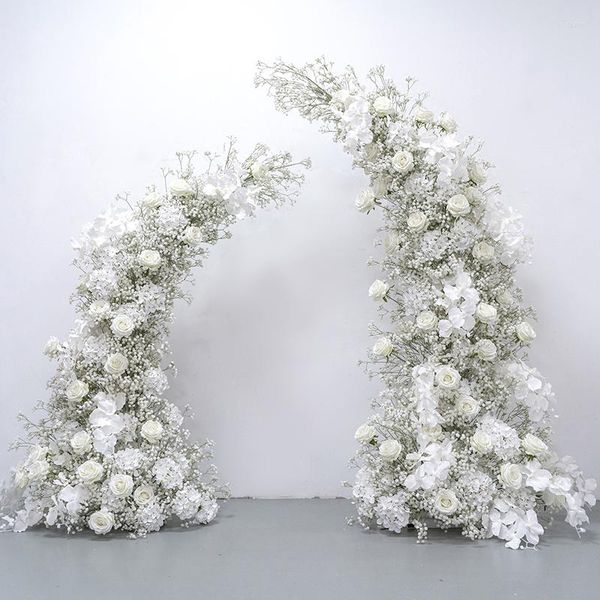 Fiori decorativi di lusso rosa bianca Babysbreath fiore artificiale fila sfondo matrimonio arco decorazione appendere composizione floreale evento festa Po