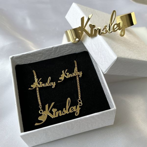 Schmuck DUOYING Benutzerdefiniertes Namensschild-Schmuckset Personalisierte Namensarmbänder Individuell gestaltete Buchstaben-Nieten Box-Kette ID-Halskette für Kinder Gft 230830