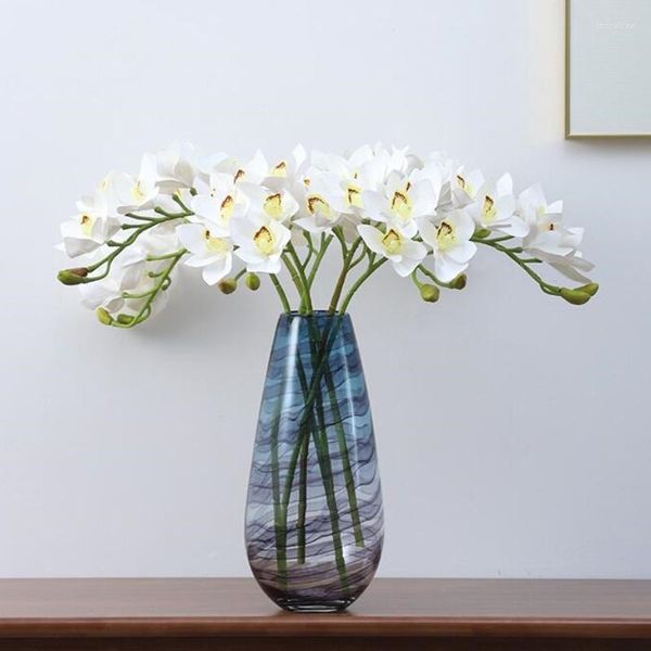 Dekoratif çiçekler yapay cymbidium çiçek ev oturma odası dekorasyon sahte düğün bonsai