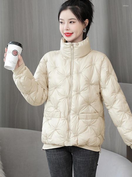 Trench da donna Viso luminoso Cerniera Colletto alla coreana Sciolto Grande cotone imbottito Giacca da donna Parka Cappotto invernale per top