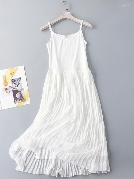 Vestidos casuais qiukichonson modal mulheres verão longo plissado lolita mori menina deslizamento chiffon branco preto sundress jurk dames