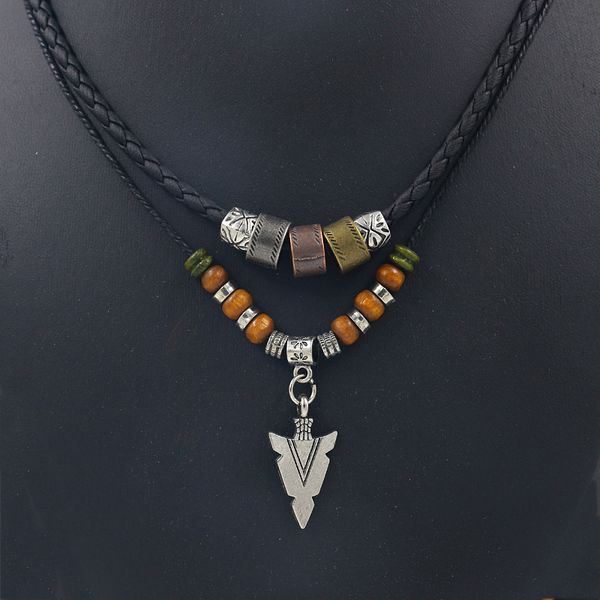 Anhänger Halsketten Gestapelte Kunstleder Seil Perlen Halskette Männer Vintage Layered Tribal Für Schmuck Kragen Hombre 230831