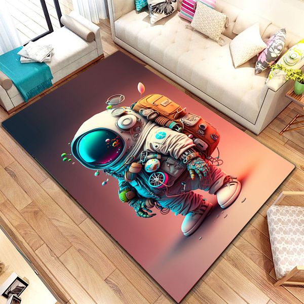 Tapetes 3D Astronauta Dos Desenhos Animados Gamer Grande Tapete Tapete para Casa Sala de Estar Quarto Infantil Sofá Capacho Decoração Kids Floor Play Mat 230830