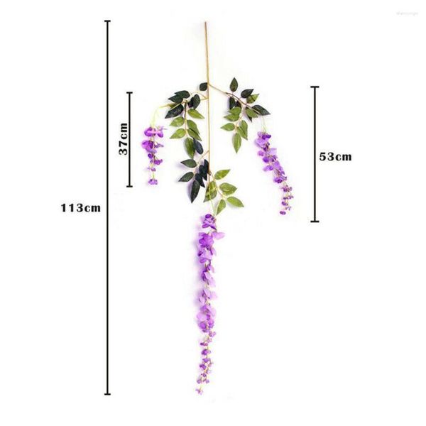 Flores decorativas hera de videira 12 cachos artificiais glicínias pendurado plástico roxo 110cm flor