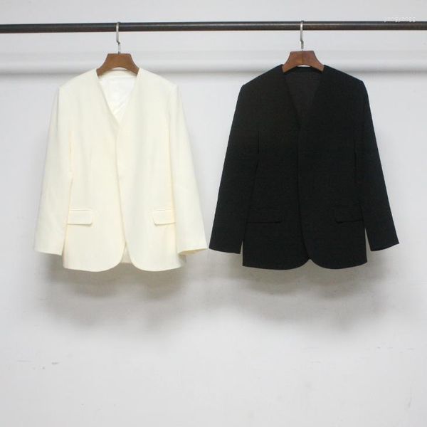 Ternos femininos 2023 outono triacetato misturado sem colarinho solto textura simples jaqueta clássica