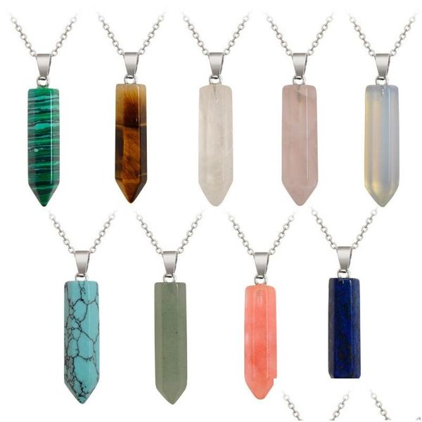 Pingente colares forma hexagonal prisma pedras naturais cura ponto chakra cristal quartzo gemstone turquesa opala pingentes de pedra com dho7n