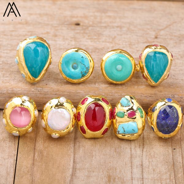 Anéis de casamento Teardrop ite Anel para mulheres Bohemia turquesa lapis pedra banhado a ouro anel aberto jóias presentes de aniversário para ela dropship 230831