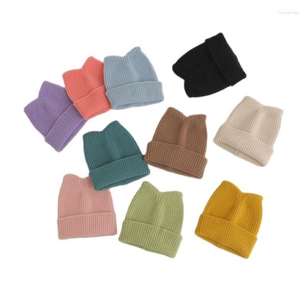 Chapéus bebê chapéu outono inverno doce cor dos desenhos animados orelha malha gorros para meninos meninas ao ar livre quente crianças bonés crianças acessórios