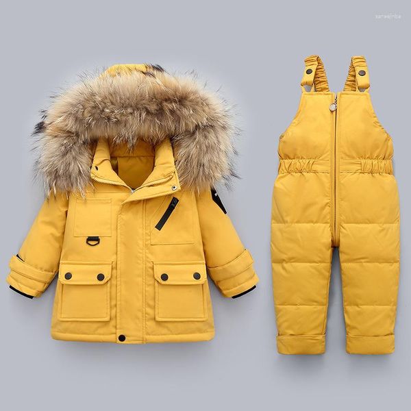 Daunenmantel -30 1-4 Jahre Russischer Schneeanzug Kinder-Sets Baby Weiß Jungen wasserdichte Kleidung Kinder Winterjacke für Mädchen Enfant Parka