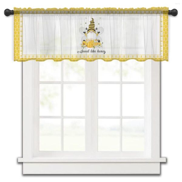 Cortina abelha anã margarida tule cozinha pequena janela valance sheer curto quarto sala de estar decoração casa voile cortinas