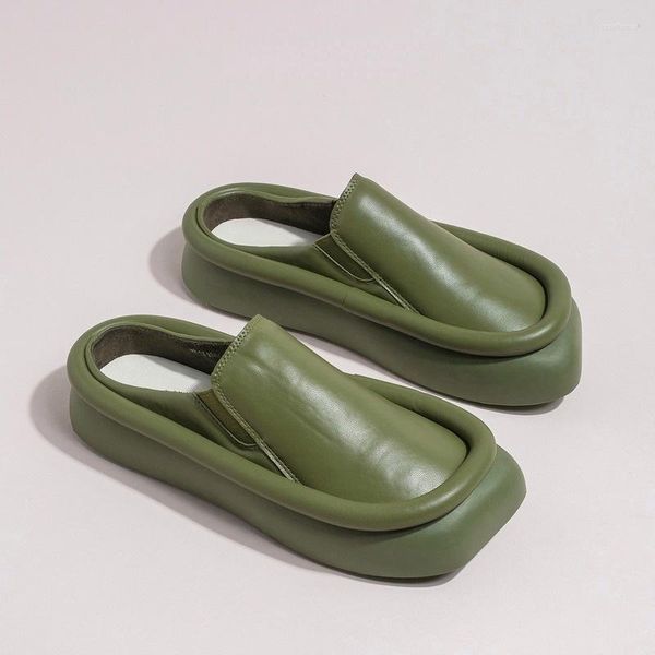 Hausschuhe Mode Frauen Sommer Schuhe Plattform Grüne Frau Designer Flip Flops Outdoor Strand Flache Leder Slaps