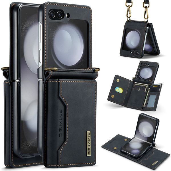 Custodia a portafoglio in pelle staccabile DG.Ming per Samsung Galaxy Z Flip5 4 3 Cover con cinturino magnetico diviso