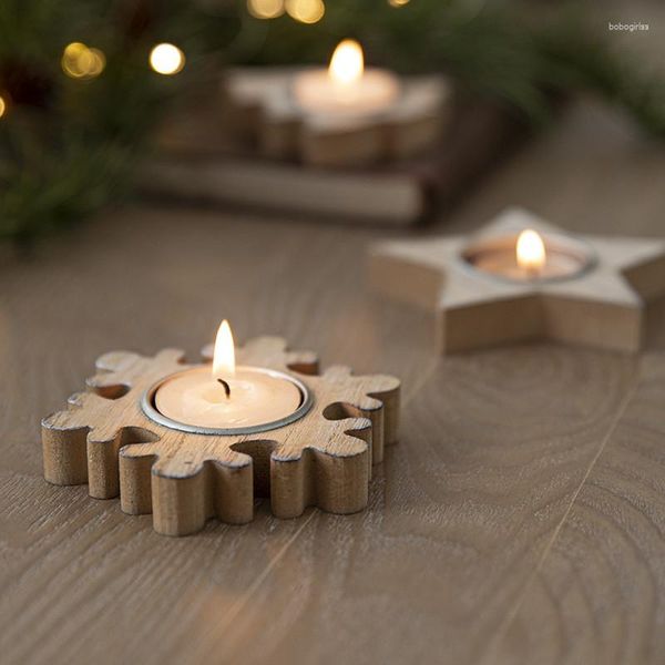 Titulares de vela decoração de natal titular castiçal de madeira ornamento coração floco de neve estrela em forma de árvore casa decorações de mesa