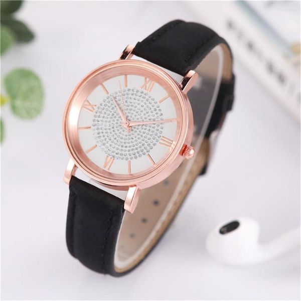 Orologi da polso Orologi di lusso per le donne Cinturino in pelle vintage Orologio da donna Quadrante in acciaio inossidabile Bracciale casual Montre Femme Strass 2023