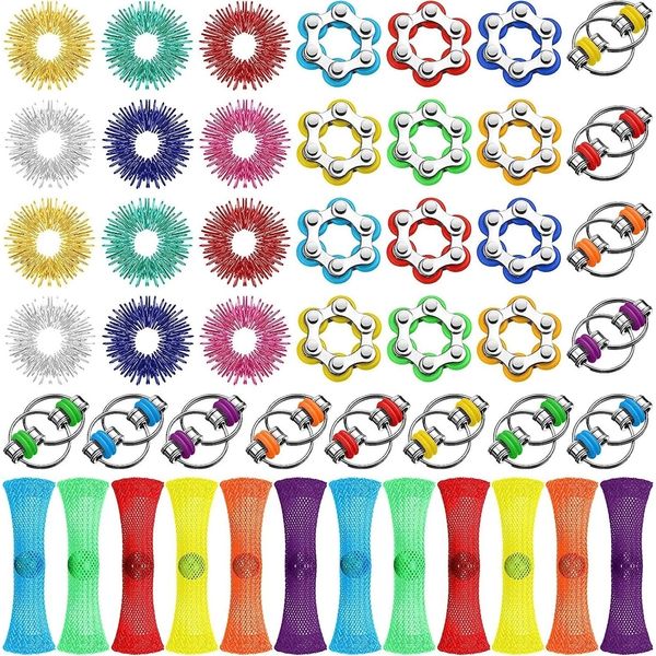 Spinning Top 48 Pcs Stress Relief Sensory Toys Inclui Anéis Sensoriais Dedo Fidget Ring Roller Chain Calmante Mármore Fidget Brinquedos Favores de Festa 230830