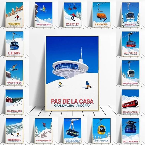 Tour sugli sci su tela Pittura World Ski Resort Immagine da parete Sci Touring Car Poster e stampa Nordic Modern Living Room Man Bedroom Home Decor Gift No Frame Wo6