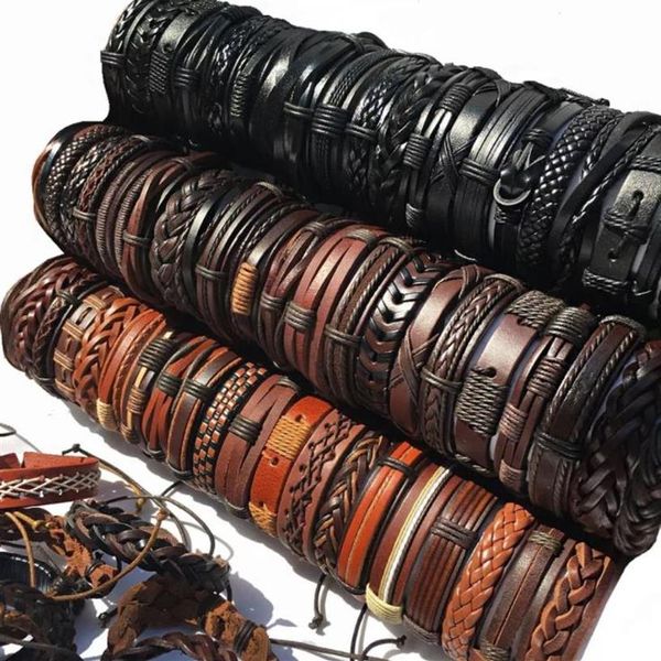 Charme Pulseiras Jewelry100pcs Lotes Estilo Misto Genuíno Couro Mens Mulheres Surfista Pulseira Cuff Pulseira Moda Jóias Drop Del284n