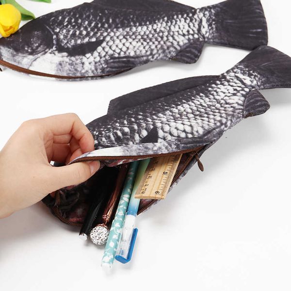 Brinquedos de aprendizagem carpa em forma de peixe zíper lápis caso saco titular bolsa de armazenamento caneta lápis caso artigos de papelaria material escolar presente engraçado