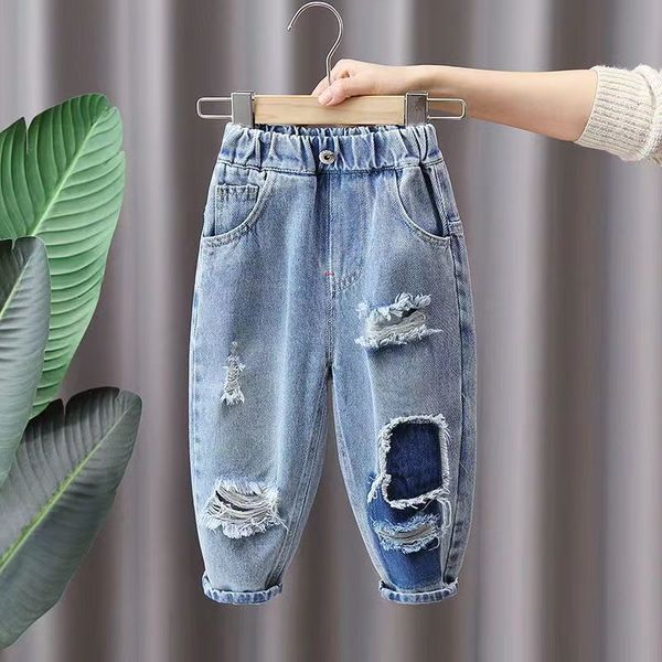 Jeans crianças meninos calças primavera e outono 2023 bebê buraco casual crianças roupas bonitas 230830