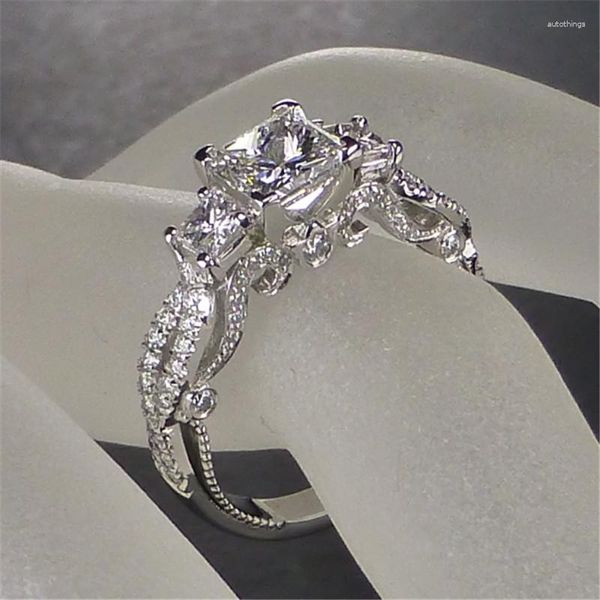 Anéis de cluster vintage três pedra laboratório diamante anel 925 prata esterlina bijou noivado casamento banda para mulheres homens charme festa jóias