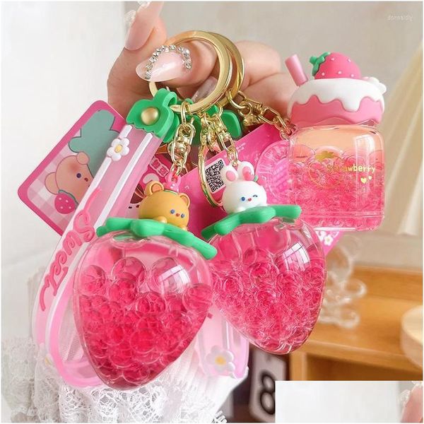 Chaveiros Lanyards O mais recente chaveiro de óleo Stberry Cream Fruit Jar Girl Heart Bag Pingente Cordão Moda Carro Celular Jóias H Dhixg