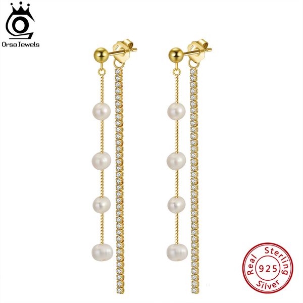 Hoop Huggie ORSA JEWELS Orecchini in argento sterling 925 con perle pendenti a catena per donne Teen eleganti gioielli con nappa lunga GPE22 230831