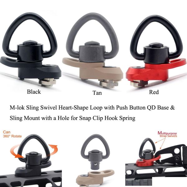 Outros acessórios táticos M-Lok Sling Swivel Set Heart-Shape Loop Qd Quick Detach Base Um Buraco para Snap Clip Hook Springblack / Red / Tan Dhyf7